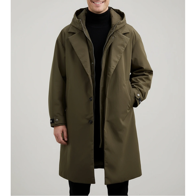 Langer Herren-Puffer-Trenchcoat mit Kapuze