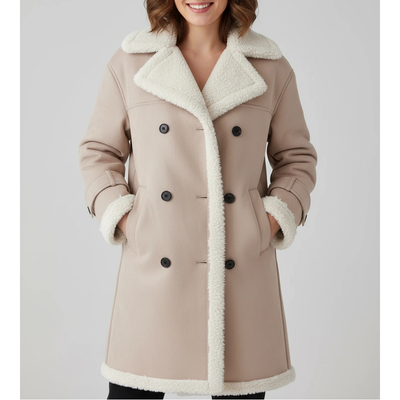 Lange klassische Jacke mit Fleece Fütterung und Teddykragen