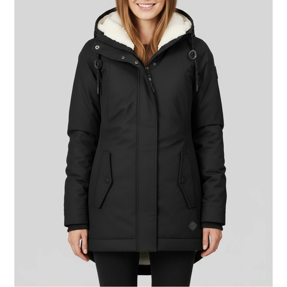 Lange Winterjacke Mit Kapuze & Futter